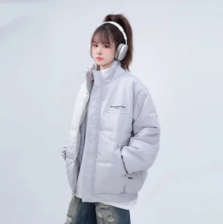 Autumn And Winter Thickening Couple Puffer Jacket Coat - Grey