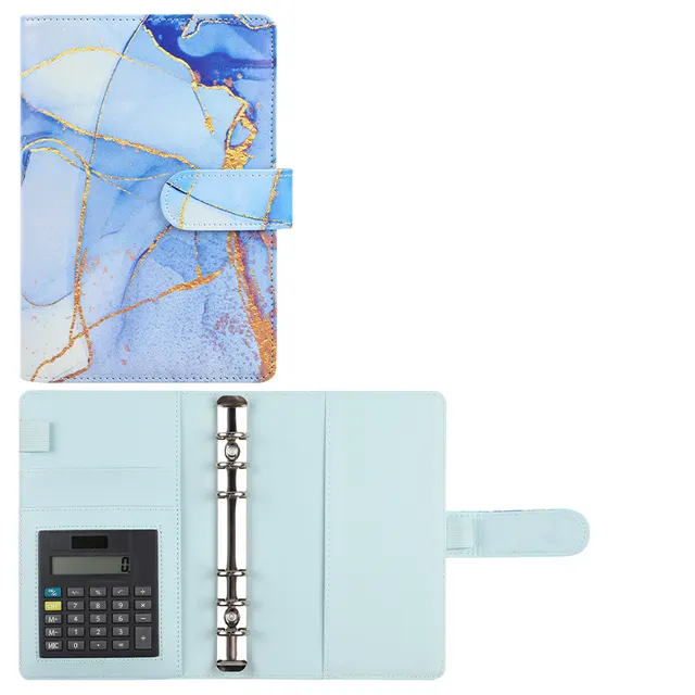A6 Loose leaf Binder Journal Book Notebook Leather PU 6 Hole Loose Spiral Calculator Azure Single Shell - Shop at LoveMi