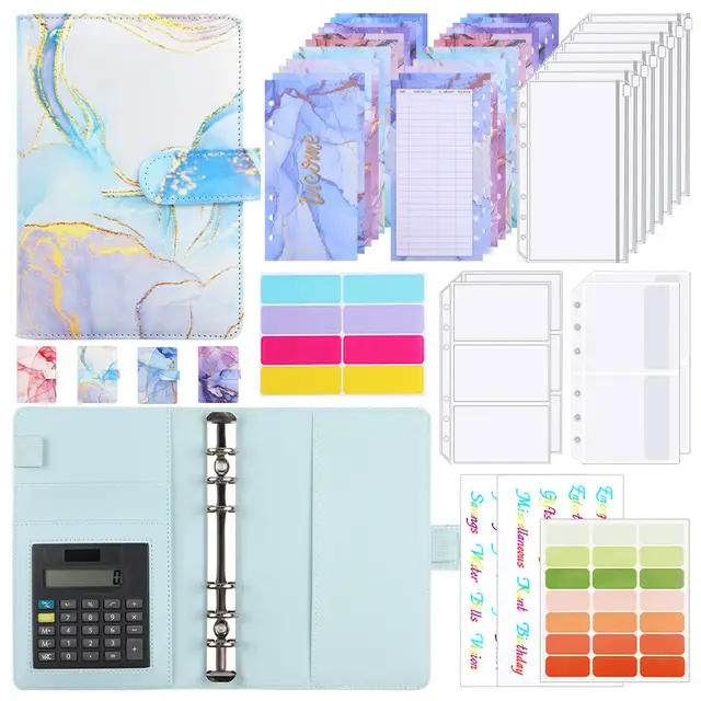 A6 Loose leaf Binder Journal Book Notebook Leather PU 6 Hole Loose Spiral Calculator Light Blue Gift Bag - Shop at LoveMi