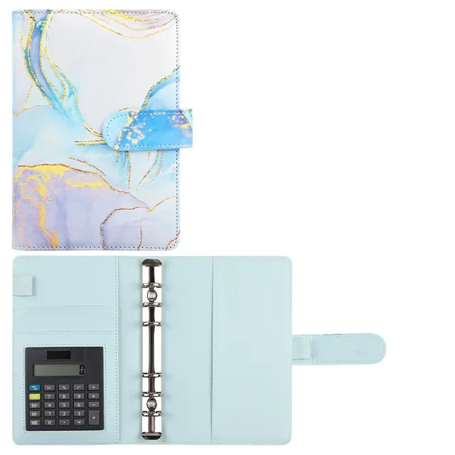 A6 Loose leaf Binder Journal Book Notebook Leather PU 6 Hole Loose Spiral Calculator Light Blue Single Shell - Shop at LoveMi