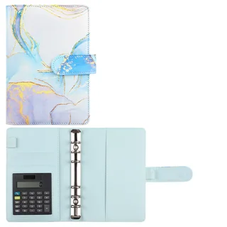 A6 Loose-leaf Binder Journal Book Notebook Leather PU 6 Hole Loose Spiral Calculator - Light Blue Single Shell