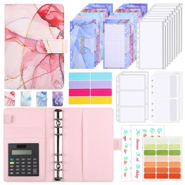 A6 Loose leaf Binder Journal Book Notebook Leather PU 6 Hole Loose Spiral Calculator Pink Gift Bag - Shop at LoveMi