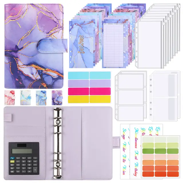 A6 Loose leaf Binder Journal Book Notebook Leather PU 6 Hole Loose Spiral Calculator Purple Gift Bag - Shop at LoveMi