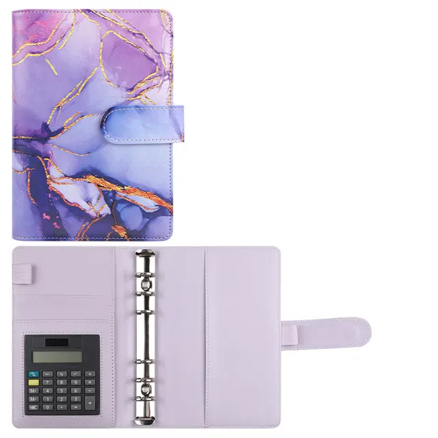A6 Loose leaf Binder Journal Book Notebook Leather PU 6 Hole Loose Spiral Calculator Purple Single Shell - Shop at LoveMi