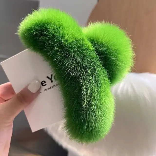 Real Rex Rabbit Hair New Cute Plush Headdress Hair Claw Green - Shop at LoveMi