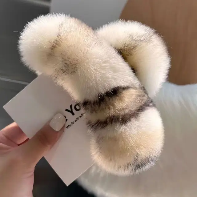 Real Rex Rabbit Hair New Cute Plush Headdress Hair Claw Ivory White - Shop at LoveMi