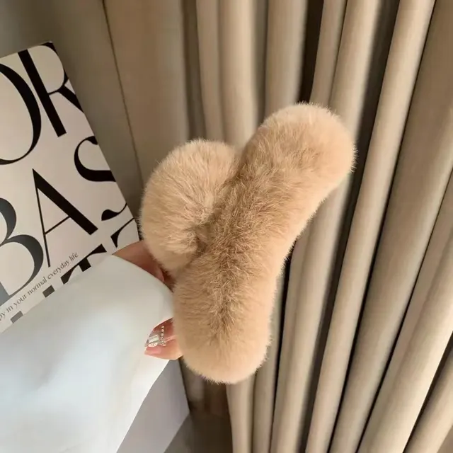 Autumn And Winter New Leopard Print Large Rex Rabbit Fur Hair Claw Beige Brown Oversized - Shop at LoveMi