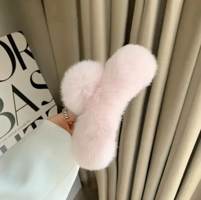 Autumn And Winter New Leopard Print Large Rex Rabbit Fur Hair Claw Pink Oversized - Shop at LoveMi