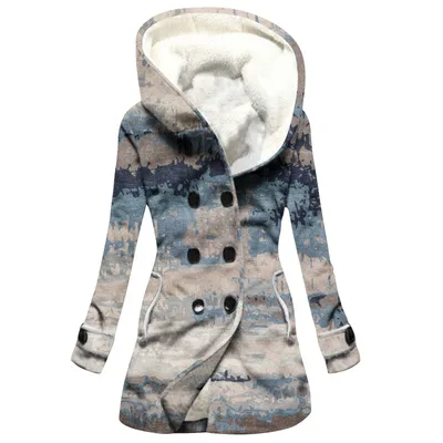 Women's Windbreaker Winter Thickened Imitation Lamb Stitching Floral Hooded Yxs28 - Shop at LoveMi