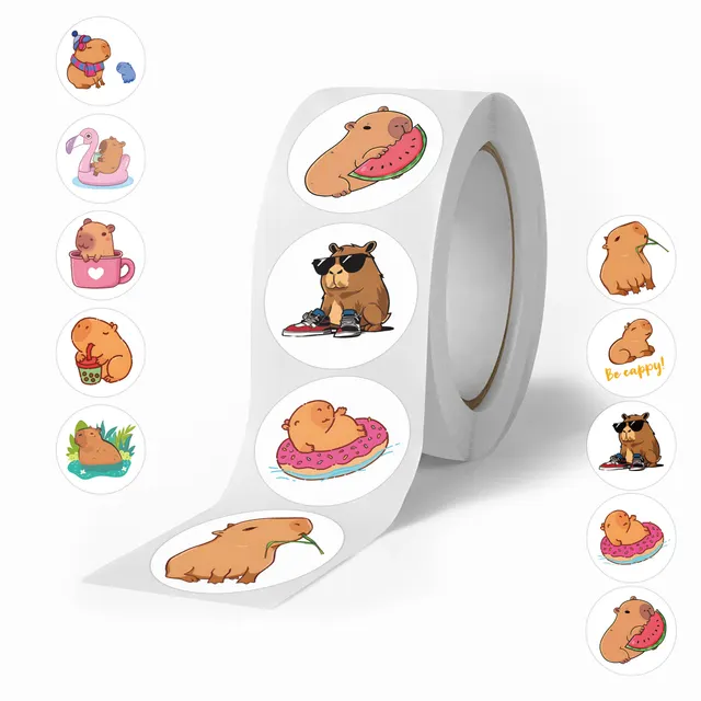 500 Stickersroll Cartoon Capybara Roll Stickers Children's Color Stickers Decorative Notebook Guitar Stickers 500Stickers Roll - Shop at LoveMi