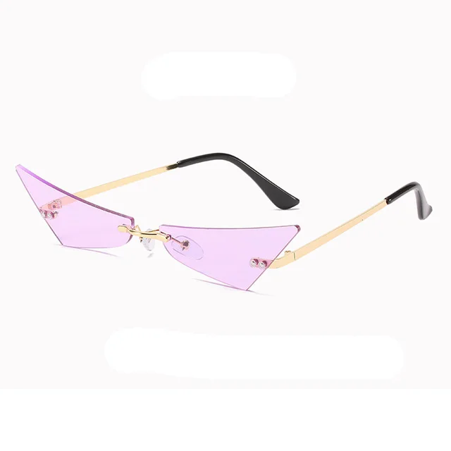 Trendy Men And Women Sun Glasses Retro Triangle European And American Cat Eye Disco Instafamous Sunglasses Gold Frame Purple Lens - Shop at LoveMi