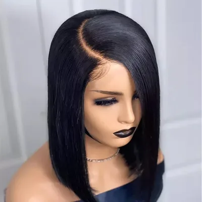 Wig Female Split Front Lace Wig Black Short Straight Hair Synthetic Wigs Black 1B 16Inch - Shop at LoveMi