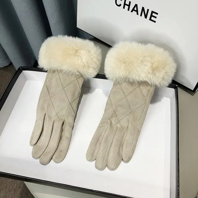 Fleece Lined Padded Warm Keeping Touch Screen Gloves Outdoor Cold proof Gloves Beige - Shop at LoveMi