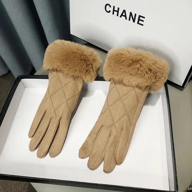 Fleece Lined Padded Warm Keeping Touch Screen Gloves Outdoor Cold proof Gloves Khaki - Shop at LoveMi
