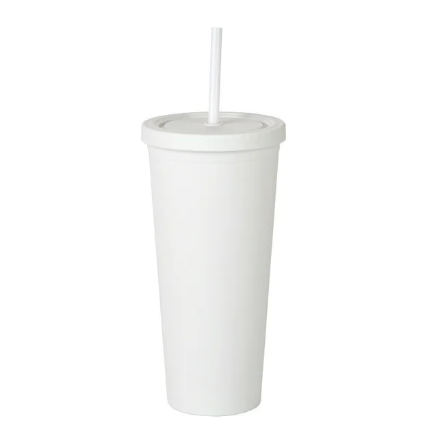 Double Layer Plastic Solid Color Simple Straw Cup White O - Shop at LoveMi