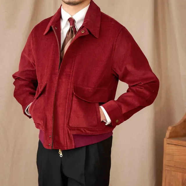 Casual Corduroy Short Jacket For Men Wine Red - Shop at LoveMi