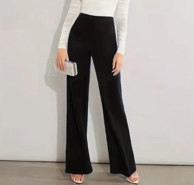 High Waist Slimming Casual Solid Color Straight leg Trousers Four Seasons Stretch Black - Shop at LoveMi