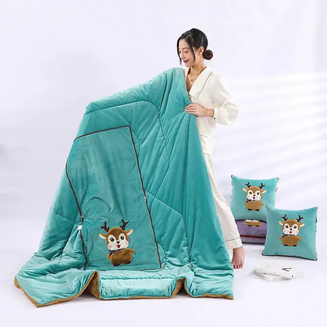 Dual use Two in one Back Seat Cushion Office Nap Multifunctional Folding Pillow Auspicious Deer Fruit Green - Shop at LoveMi