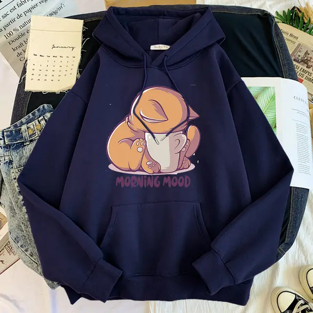 Cartoon Cute Animal Velvet Hoodie Navy Blue - Shop at LoveMi