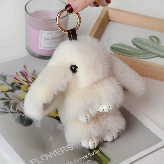 Rabbit Fur Pendant Car Key Ring Decoration White - Shop at LoveMi