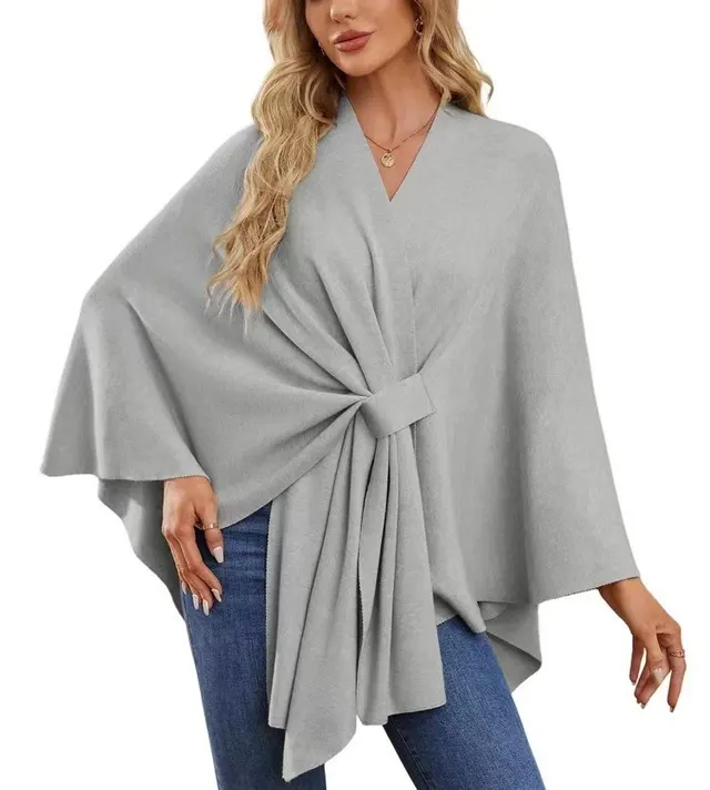 Loose V neck Shawl Cape Fashionable Jacket Gray - Shop at LoveMi