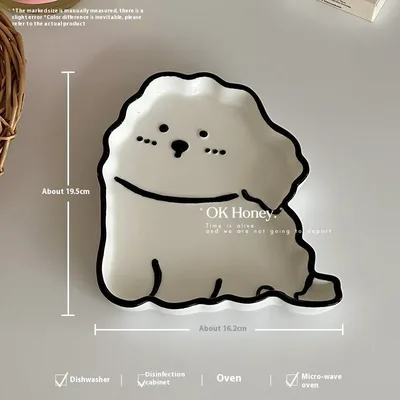 Cute Cartoon Puppy Dog Ceramic Dinner Plate Dessert Plate 2 Style - Shop at LoveMi