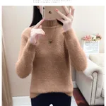 Mink Fur Short Autumn And Winter Half Turtleneck Base Sweater - Caramel Color - View 1