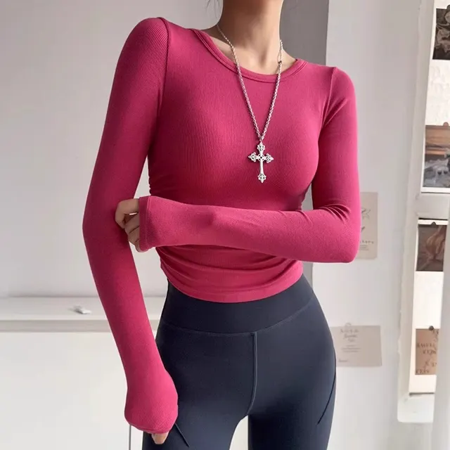 American Pleating Slim Fit Bottoming Shirt Long Sleeve Raspberry Powder - Shop at LoveMi