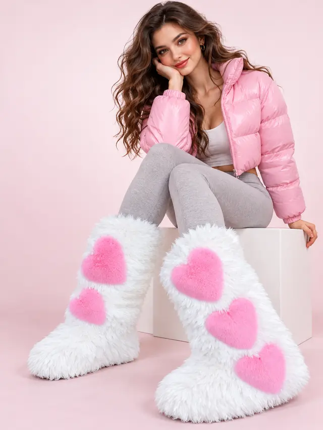 Flat Long Fur Boots Women's Fleece lined Thick Waterproof Warm Love Snow Boots White - Shop at LoveMi
