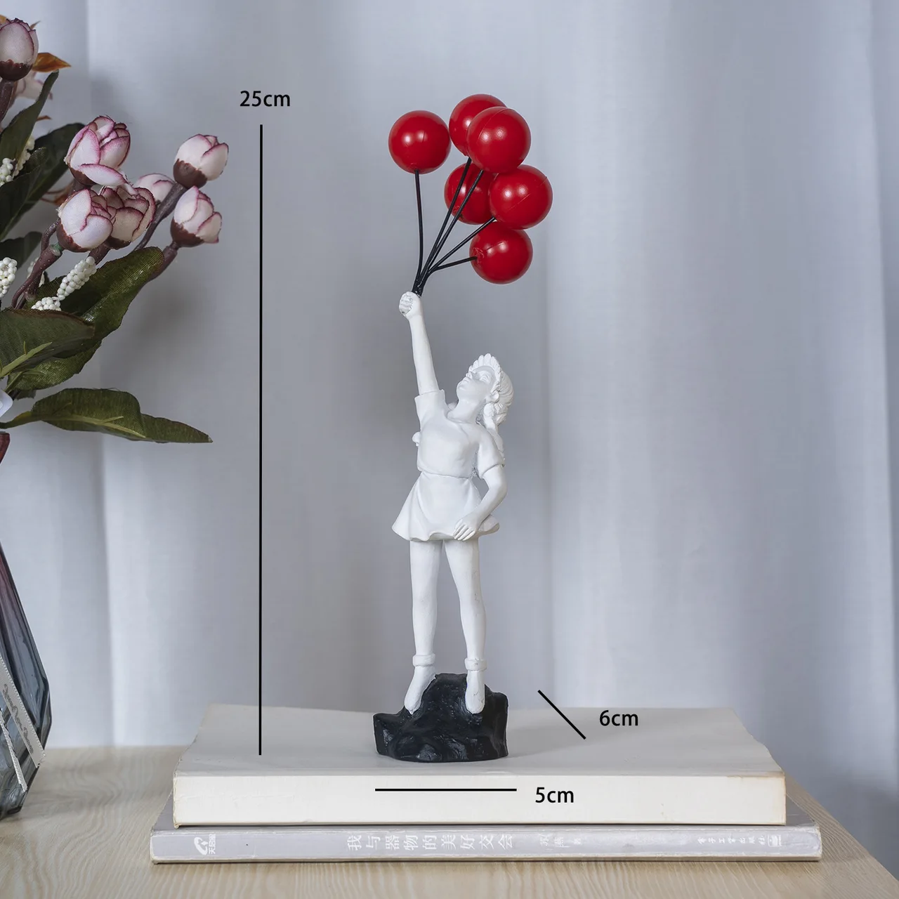 Little Girl With Balloon Art Sculpture Living Room Decorations Decoration Resin - Six Balloons White