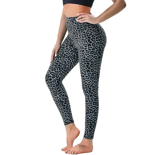 High Waist Leggings Women's Yoga Slim Waist Dark Gray Leopard Print - Shop at LoveMi