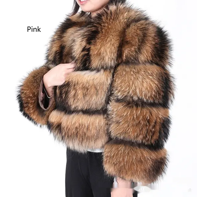 Warm Short Raccoon Fur Women's Clothing Leather Fur Coat Pink - Shop at LoveMi