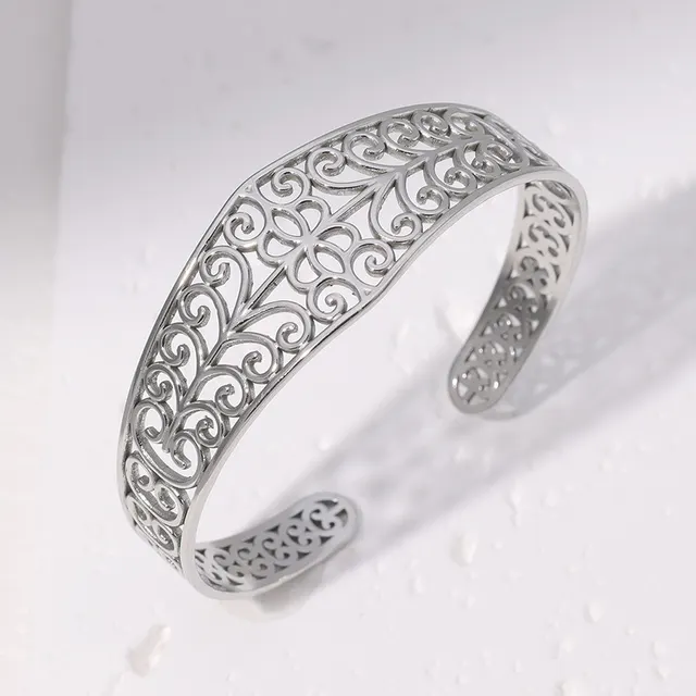 Retro Hollow Stainless Steel Bracelet Steel Color - Shop at LoveMi
