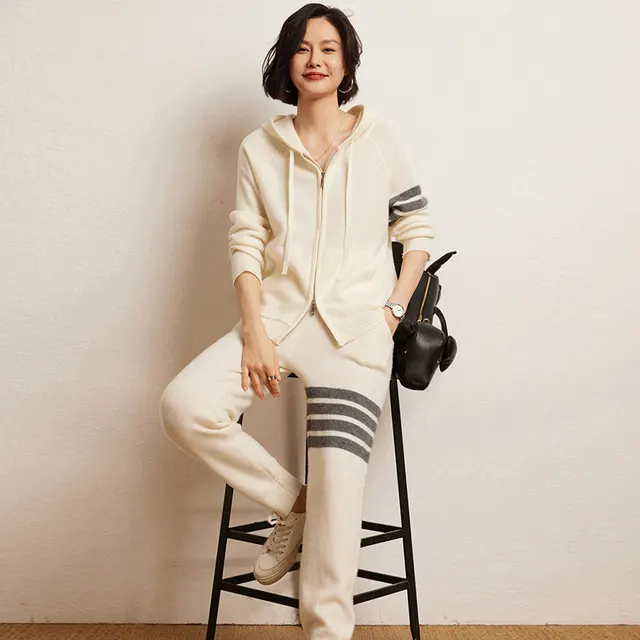 Cashmere Women's Casual Sweater Pants Suit White Velvet Pants - Shop at LoveMi