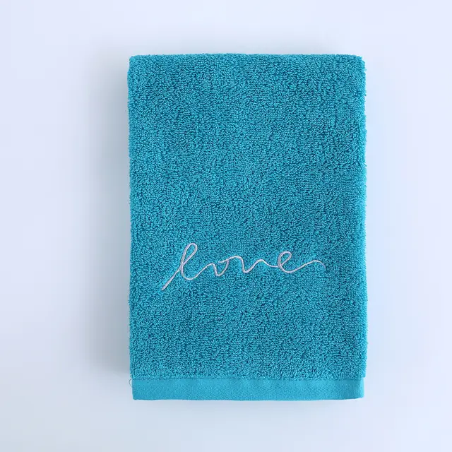 Pure Cotton Embroidery Towel Plain Gift Face Towel Peacock Blue - Shop at LoveMi