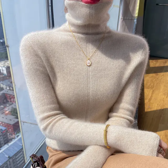 Autumn And Winter Pile Collar Wool Knitted Bottoming Shirt Slim Fit All matching Green Velvet Rice - Shop at LoveMi