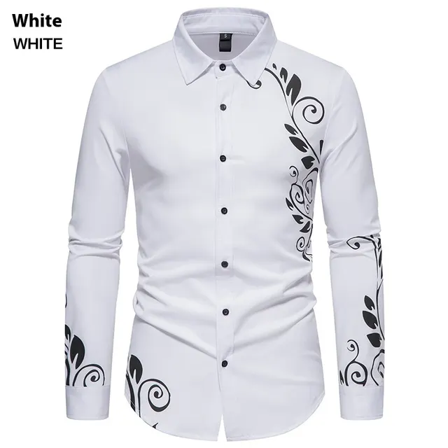 Men's Autumn New Digital Printed Long sleeved Shirt White - Shop at LoveMi