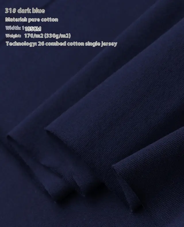 Summer Xinjiang Cotton Knitted Plain Cloth Doll Clothes Short sleeved T shirt Thin Jersey Spring Flower Bed Cover Dark Blue And A Half Meters - Shop at LoveMi