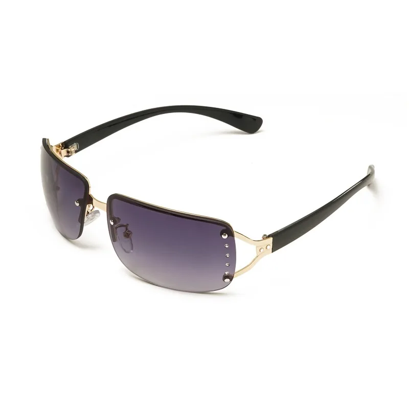 Metal Large Rim Sunglasses UV-proof Frameless Lens Sun Glasses - Gold Frame Gradient Grey