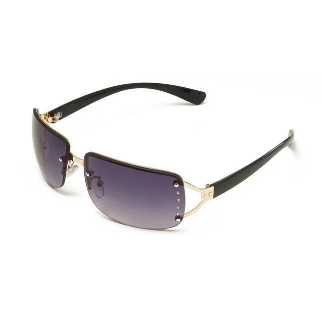 Metal Large Rim Sunglasses UV proof Frameless Lens Sun Glasses Gold Frame Gradient Gray - Shop at LoveMi