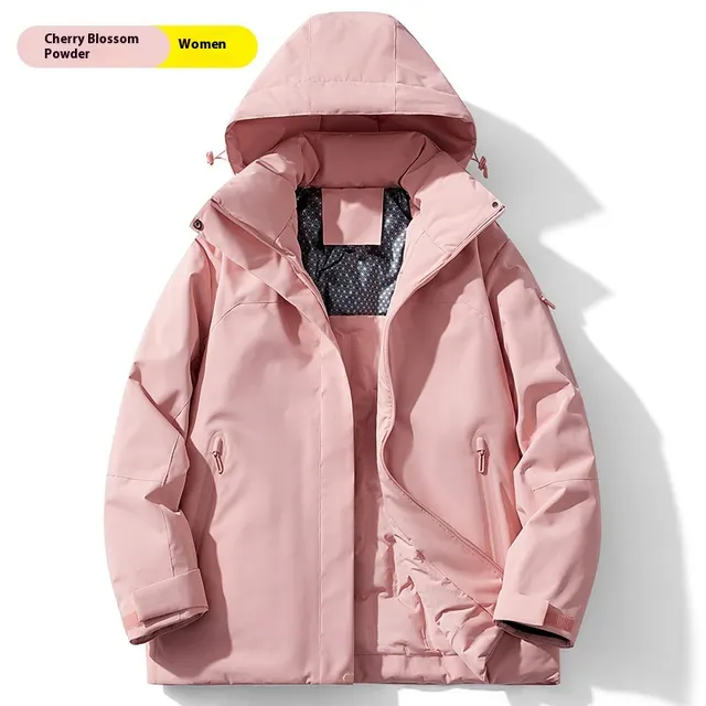Winter Cotton padded Coat Shell Jacket Fleece lined Cold resistant Windproof Waterproof Antifouling Outdoor Cherry Blossom Powder - Shop at LoveMi