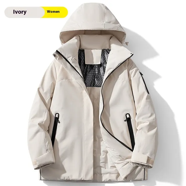 Winter Cotton padded Coat Shell Jacket Fleece lined Cold resistant Windproof Waterproof Antifouling Outdoor Ivory White - Shop at LoveMi