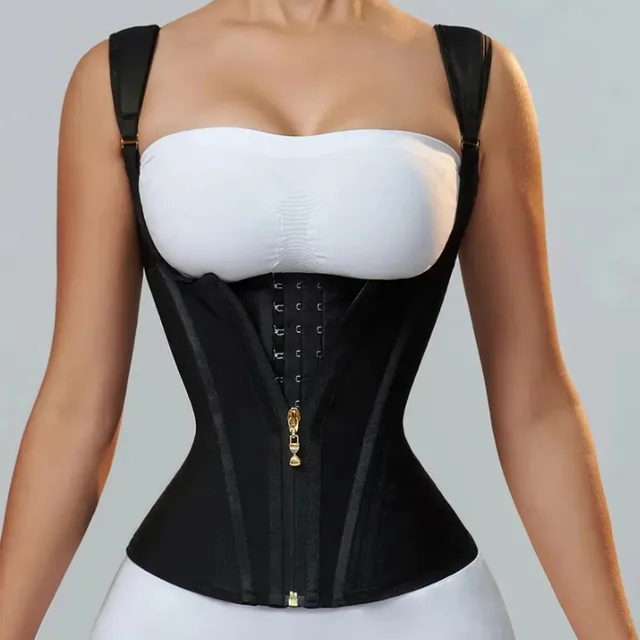 Zipper Breasted Retro Shapewear Top Black - Shop at LoveMi