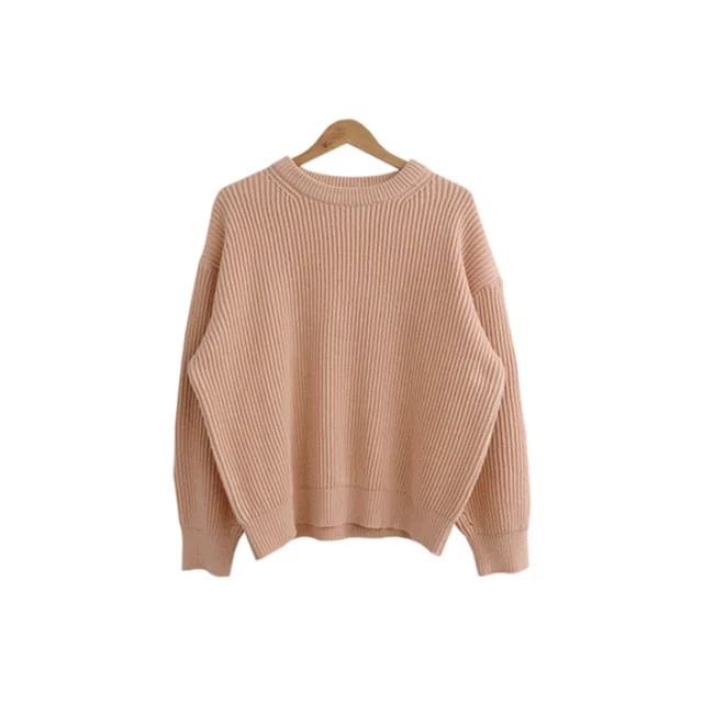 Solid Color Lazy And Loose Thick Needle Pullover Light Pink - Shop at LoveMi