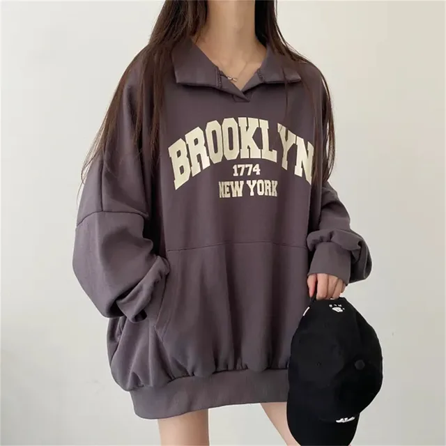 Polo Sweater Loose Fleece lined Padded Pullover Brown - Shop at LoveMi