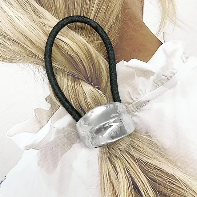 Simple Small Rubber Band Headband Hair Accessories Metal Geometry 3 Silver - Shop at LoveMi