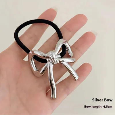 European And American Cold Style Geometric Metal Concave convex Stretch Retro Head Rope Bow Silver - Shop at LoveMi