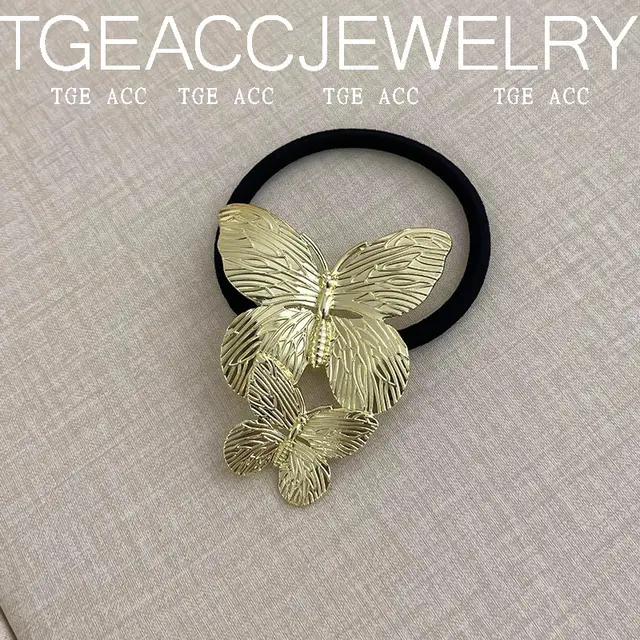 European And American Cold Style Geometric Metal Concave convex Stretch Retro Head Rope Two Butterflies Golden - Shop at LoveMi