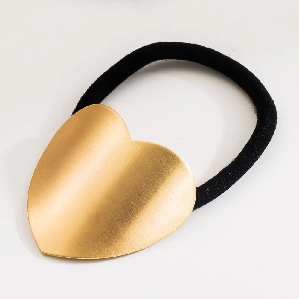 European And American Metal Glossy Surface Elastic Hair Ring Golden Heart - Shop at LoveMi