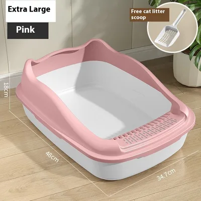 Litter Box Oversized Semi enclosed Cat Toilet Anti splash Cat Poop Basin Nordic Pink Large - Shop at LoveMi
